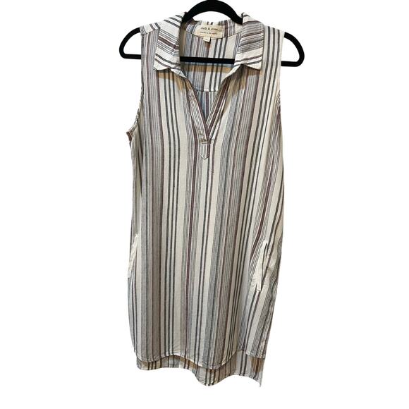 Cloth & Stone Anthropologie Beige Gray Linen Blend Striped Tank Dress Sz
Medium - Picture 3 of 11